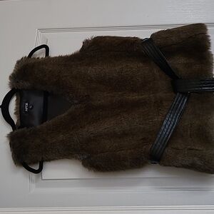 NWT Faux Fur Vest with Black Wrap Belt